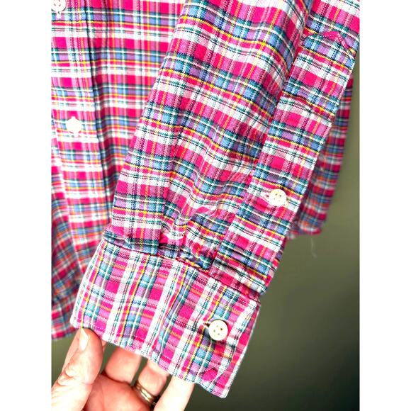 Ralph Lauren Polo Mens Plaid Oxford Heavy Cotton Pink Blue Size Large - Picture 5 of 8